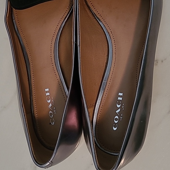 Coach Walsh Silver Metallic Mirror Leather Black Suede Pointed Toe Flats Shoes 6 - Picture 8 of 14